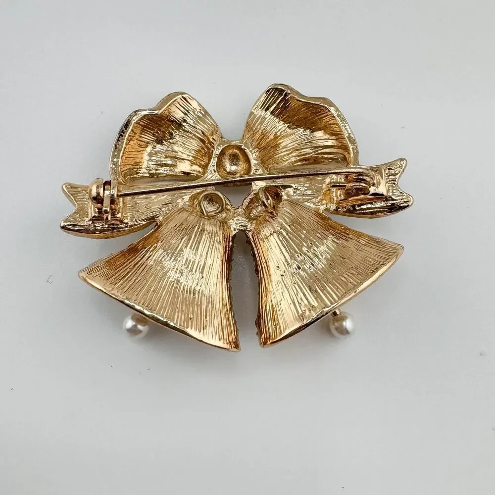 Vintage Anne Klein Jingle Bell Ribbon Brooch Festive Glam Timeless Elegance